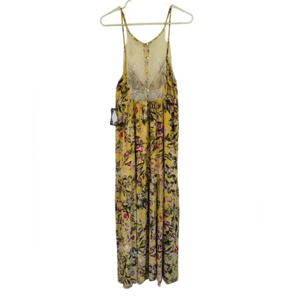 NWT Lovestitch Women's Floral Tiered Slip Maxi Dress Yellow/White Lace Back Sz S - Picture 7 of 9
